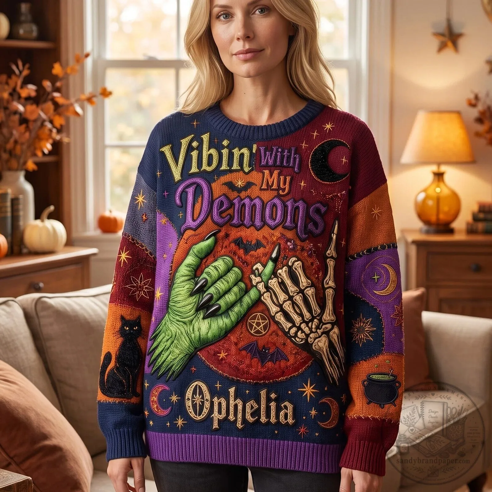 Halloween Vibin' With My Demons Witchy Ugly Sweater Sweatshirt