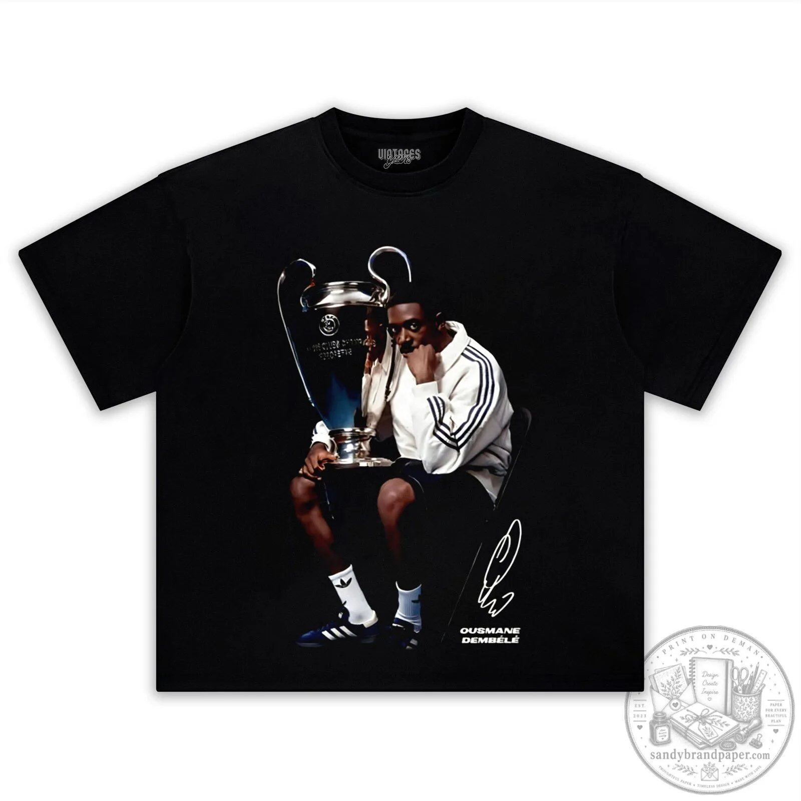 Ousmane Dembele Trophy Celebration Football Player Black T-Shirt