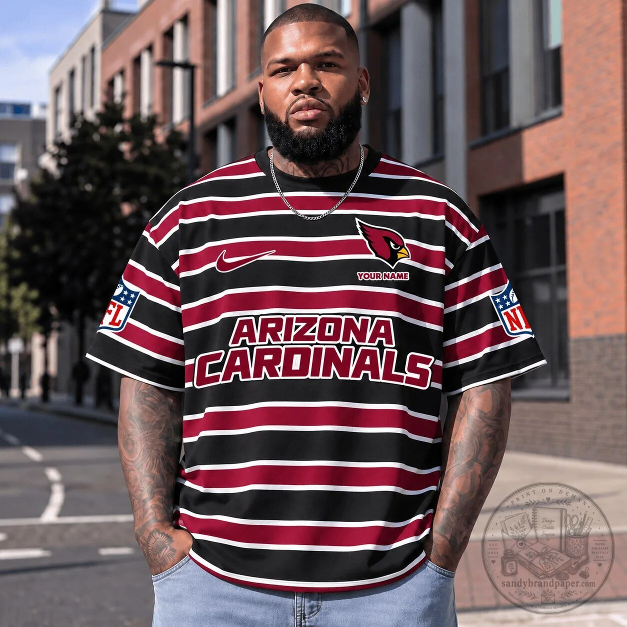 Arizona Cardinals Fan Shirt Custom Name NFL Football Team Striped T-Shirt