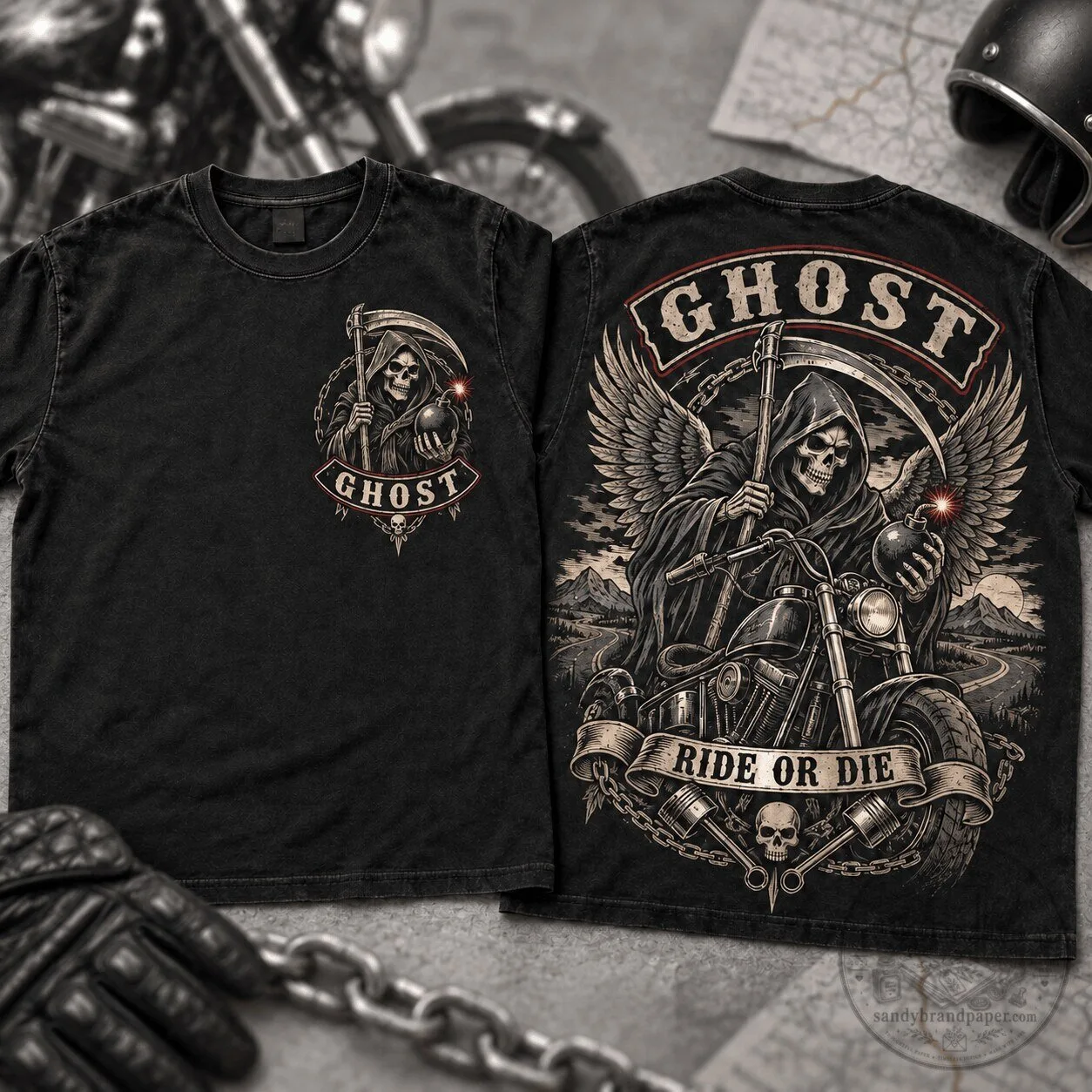 Ghost Ride Or Die Grim Reaper Motorcycle Biker Graphic T-Shirt