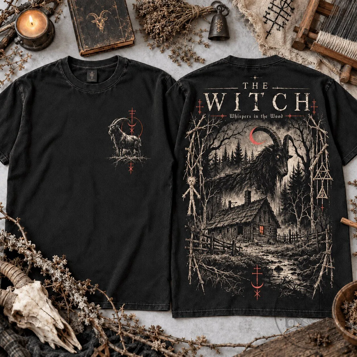 The Witch Whispers in the Wood Horror Gothic Occult Black T-Shirt