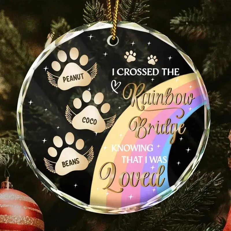 Personalized Pet Memorial Rainbow Bridge Glass Ornament for Pet Owners