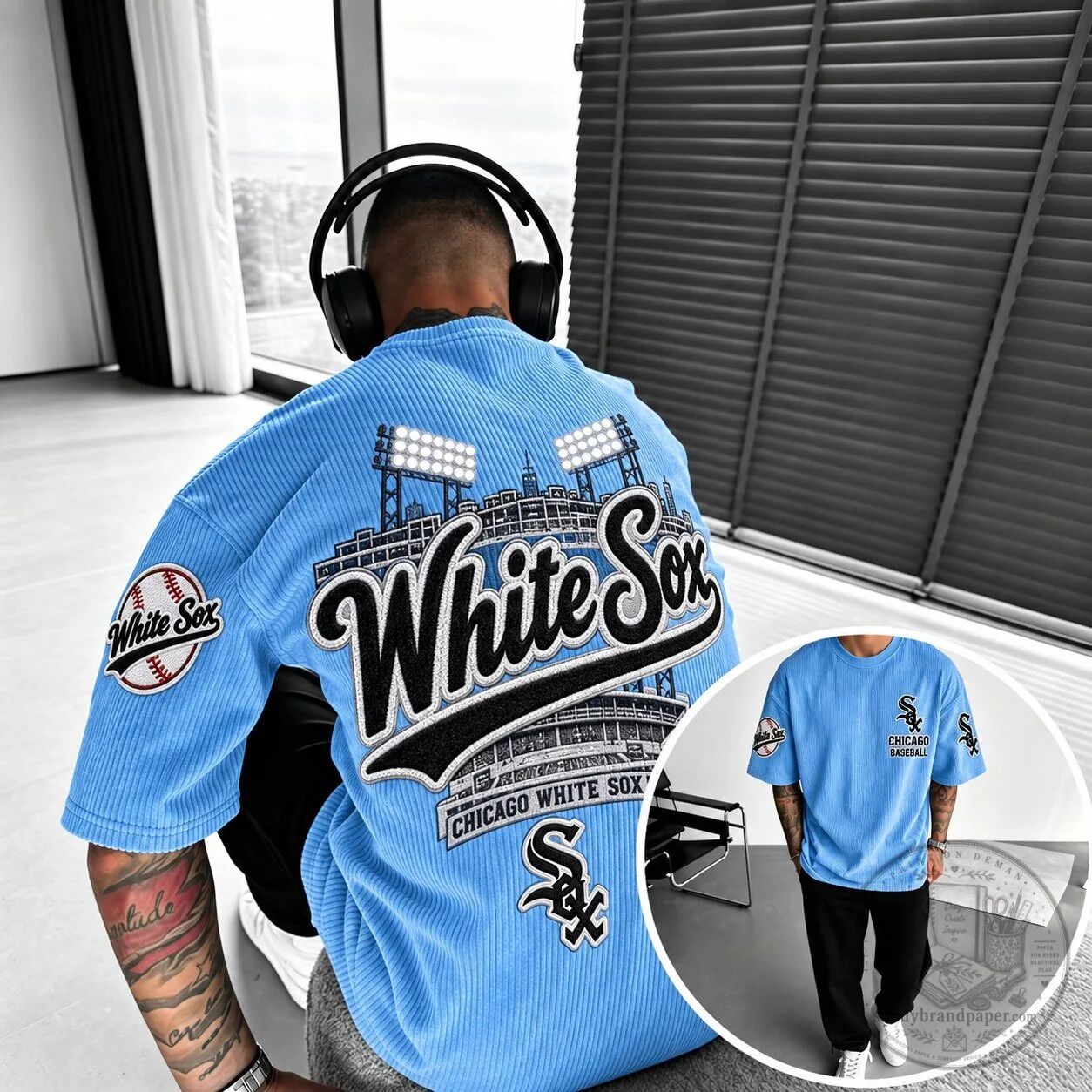 Chicago White Sox Baseball Stadium Design Oversized Corduroy T-Shirt
