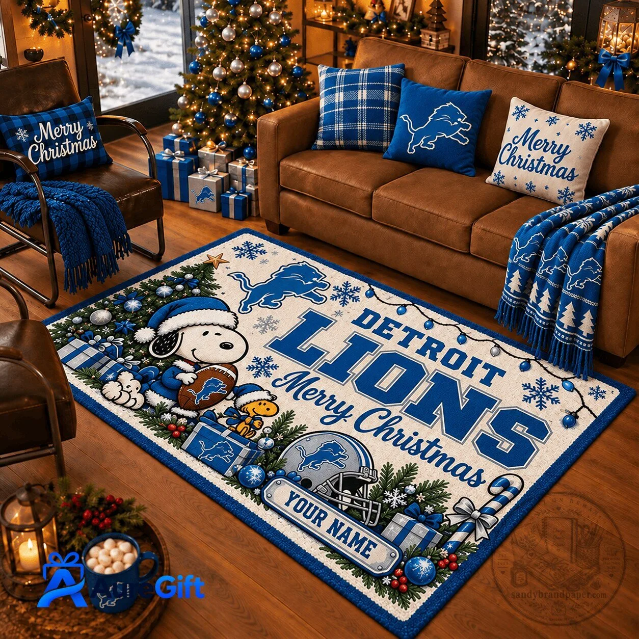 Detroit Lions Snoopy Merry Christmas Personalized Doormat