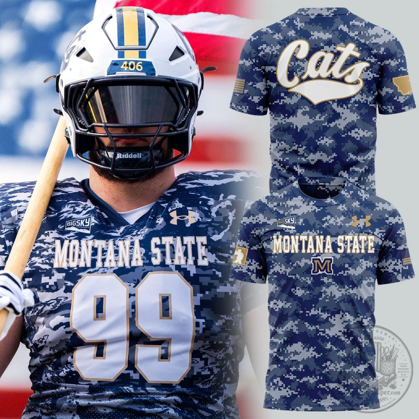 Digital Camouflage T-Shirt for Montana State Football Salute to Service