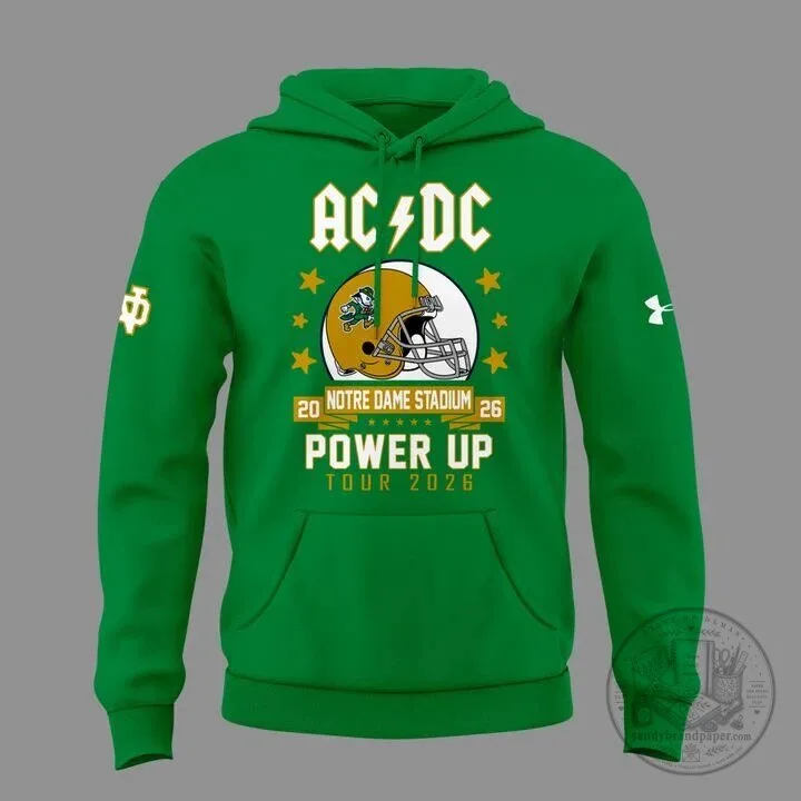 Green Hoodie for Notre Dame Football featuring the AC/DC Power Up Tour 2026 6 Green Hoodie for Notre Dame Football featuring the AC/DC Power Up Tour 2026