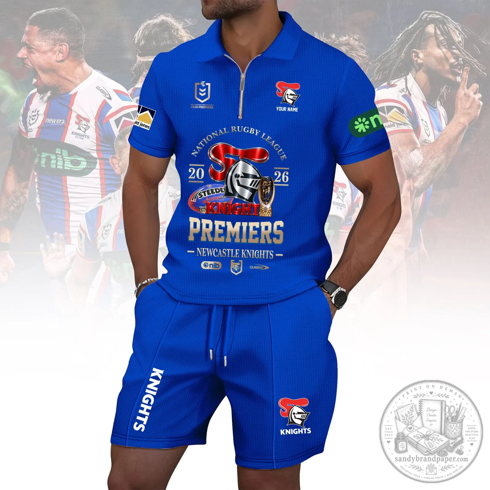 Newcastle Knights National Rugby League Premiers Polo Shirt and Shorts Set