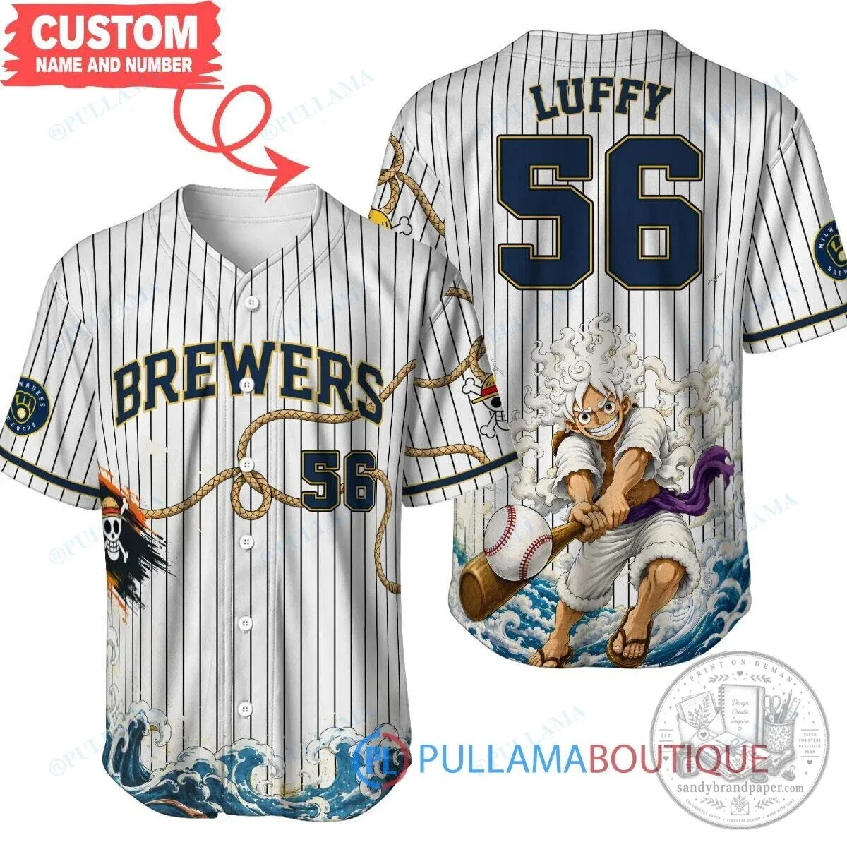 Milwaukee Brewers Baseball Luffy Gear 5 Custom Baseball Jersey