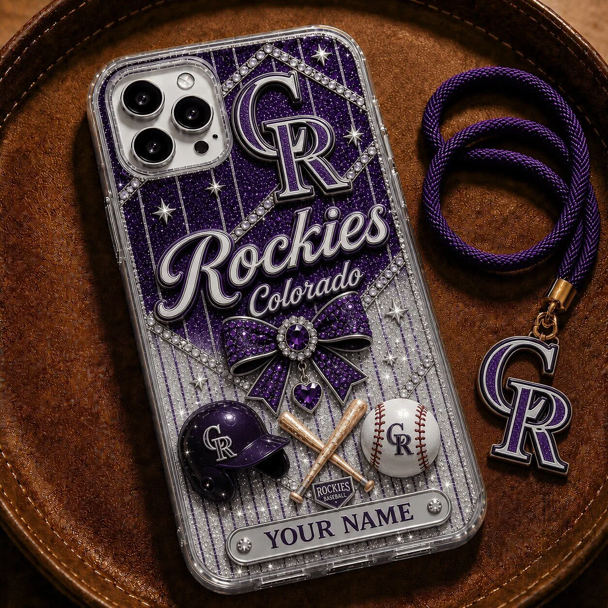 Colorado Rockies Baseball Personalized Diamond Plate Phone Case