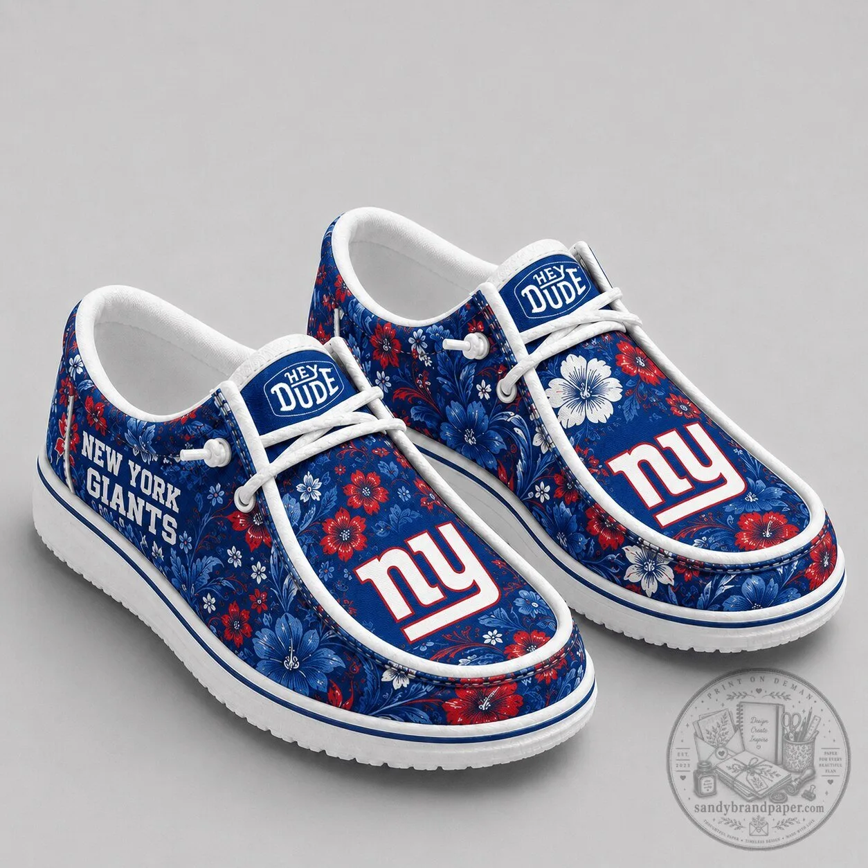 Hey Dude Style Shoes with Floral Pattern featuring New York Giants 1 Hey Dude Style Shoes with Floral Pattern featuring New York Giants