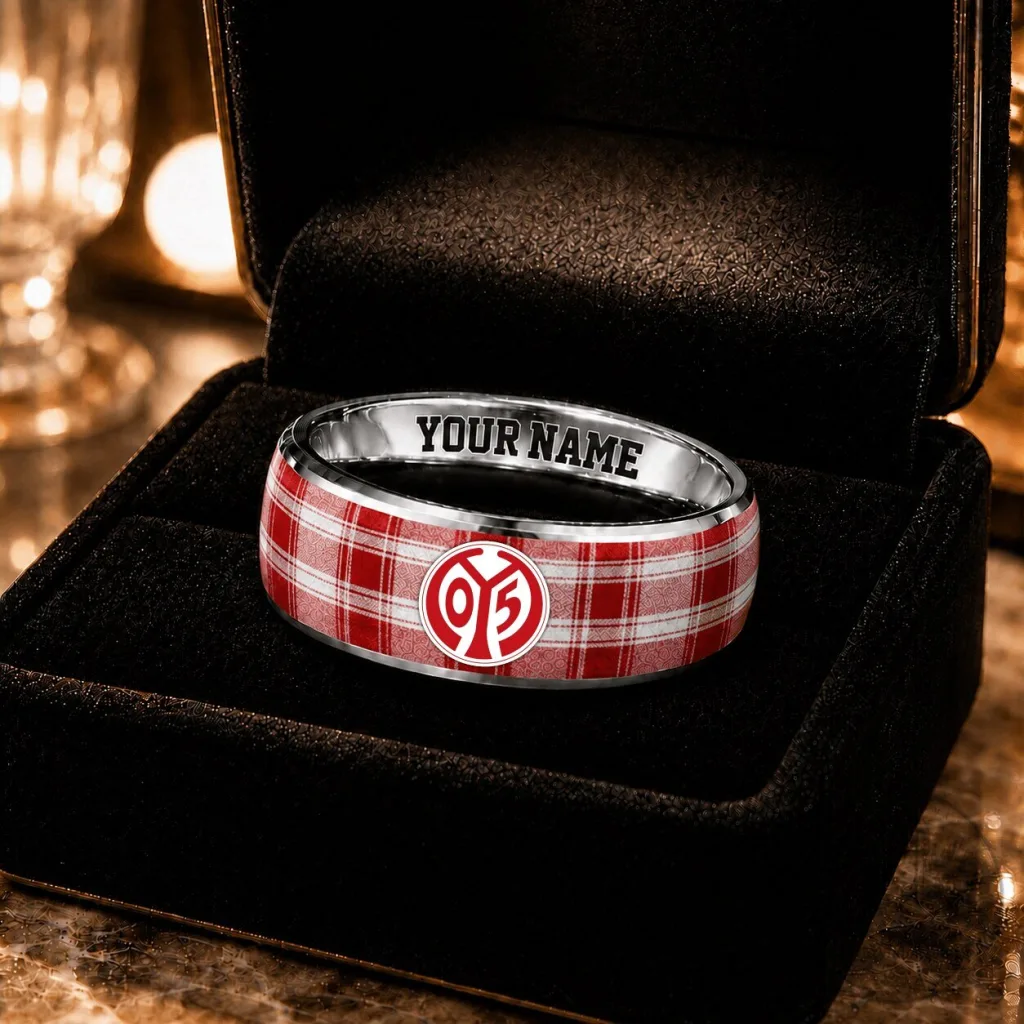 FSV Mainz 05 Bundesliga Plaid Pattern Custom Name Ring FSV Mainz 05 Bundesliga Plaid Pattern Custom Name Ring