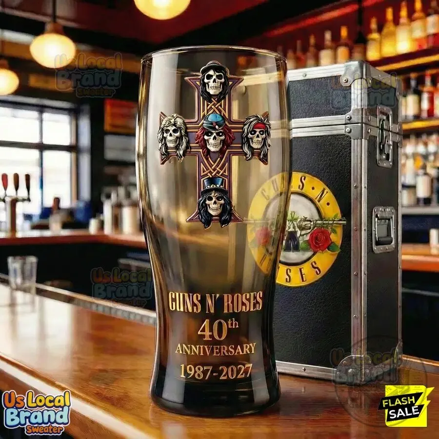 Guns N Roses 40th Anniversary Edition Pint Glass Drinking Glass 3 Guns N Roses 40th Anniversary Edition Pint Glass Drinking Glass