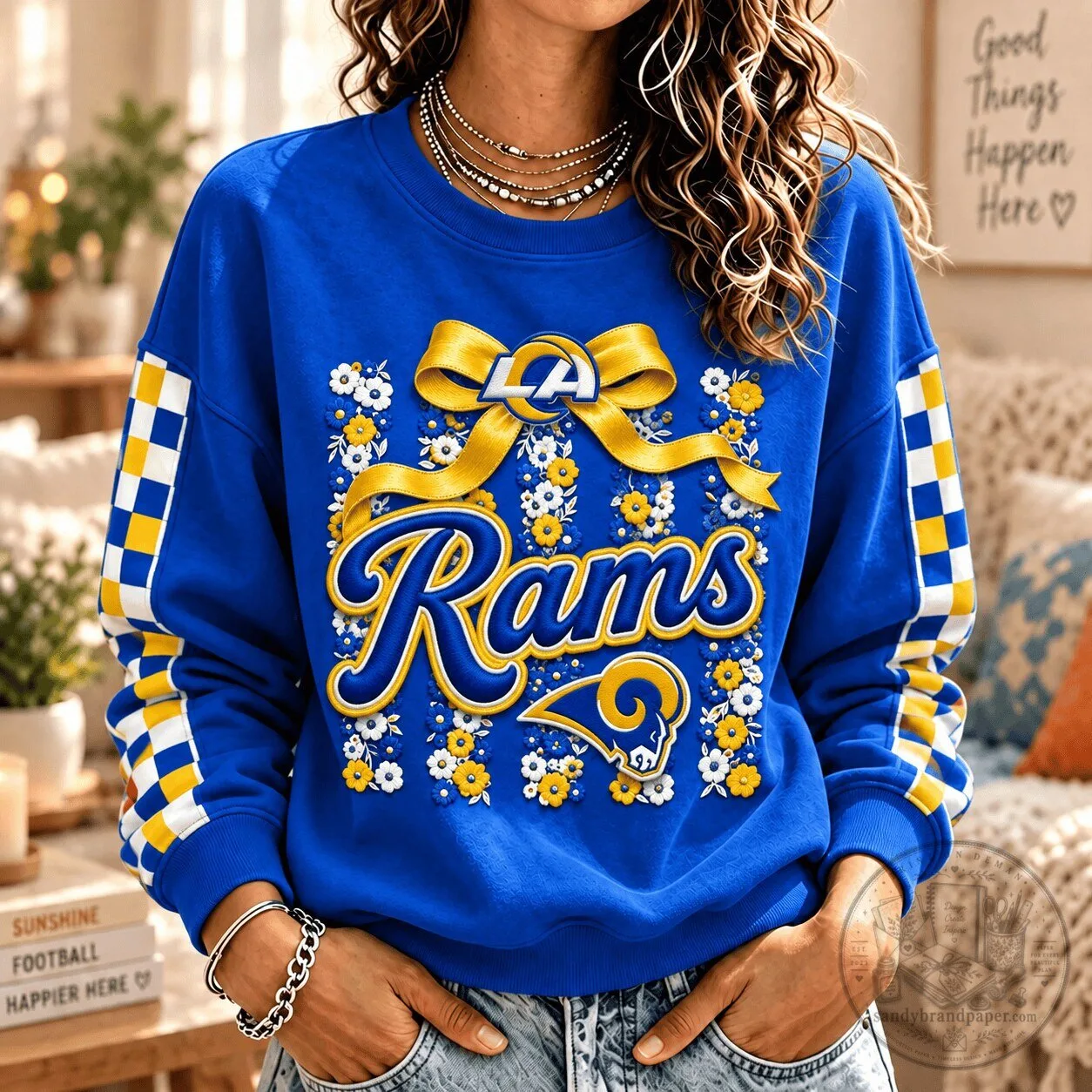 Los Angeles Rams Football Team Floral Design Women's Crewneck Sweatshirt