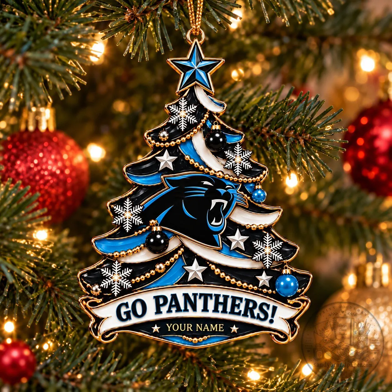 Carolina Panthers Christmas Tree Ornament Custom Name NFL Fan Gift