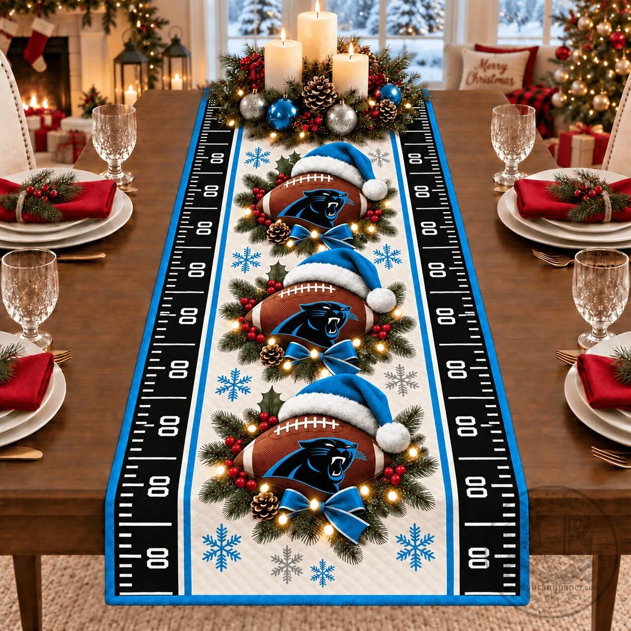 Carolina Panthers Christmas Football Table Runner