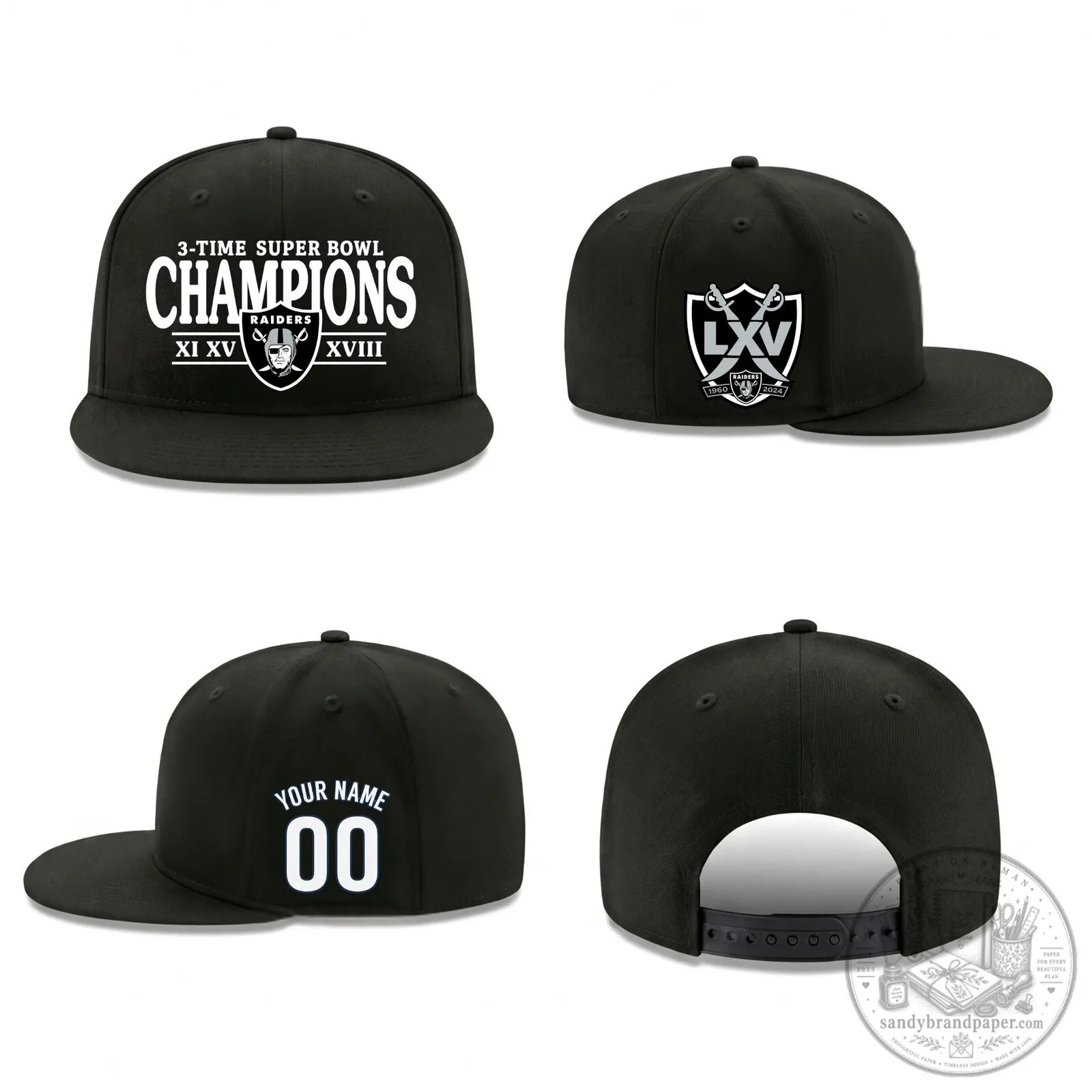 Las Vegas Raiders Super Bowl Champions Personalized Black Snapback Cap Hat