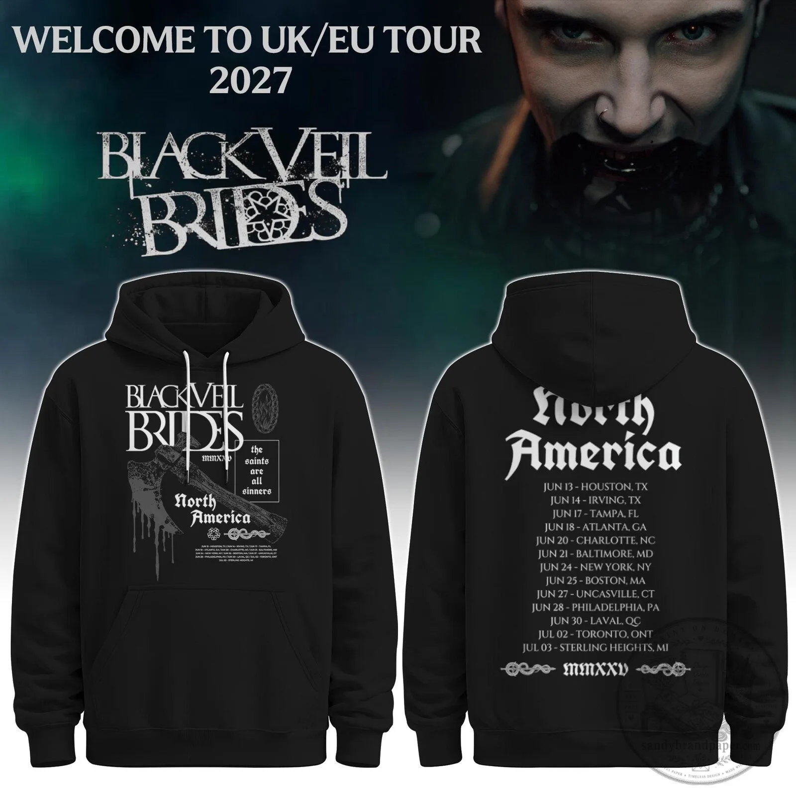 Black Veil Brides North America Tour 2025 Concert Dates Black Hoodie 1 Black Veil Brides North America Tour 2025 Concert Dates Black Hoodie