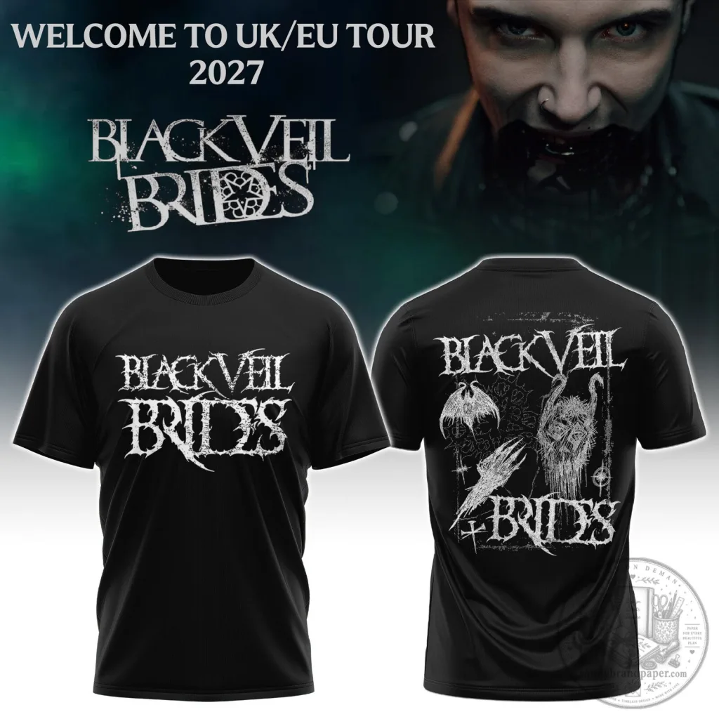 Black Veil Brides Welcome To UK EU Tour 2027 Black T-Shirt Black Veil Brides Welcome To UK EU Tour 2027 Black T-Shirt