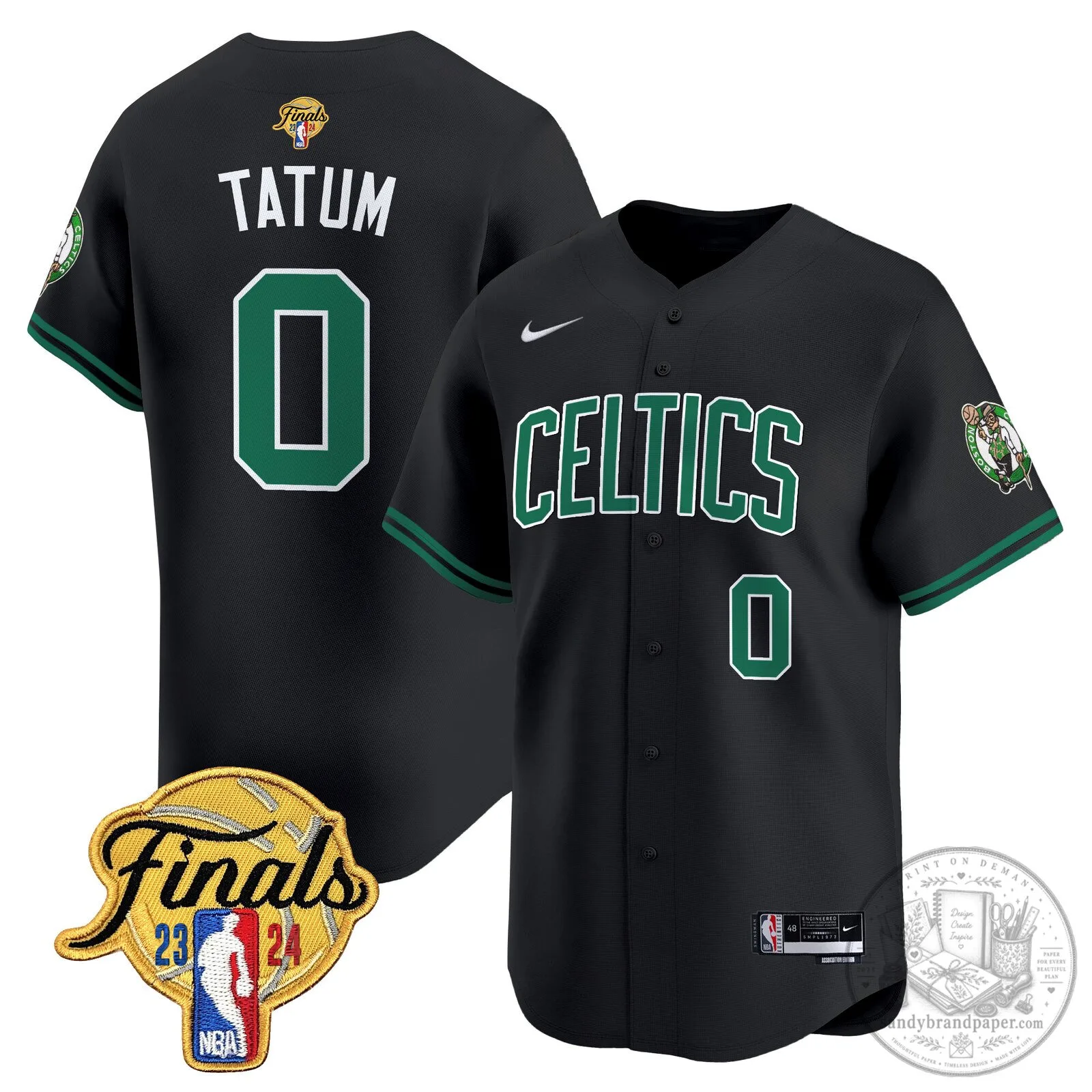 Boston Celtics Jayson Tatum 2024 Finals Patch Black Baseball Jersey