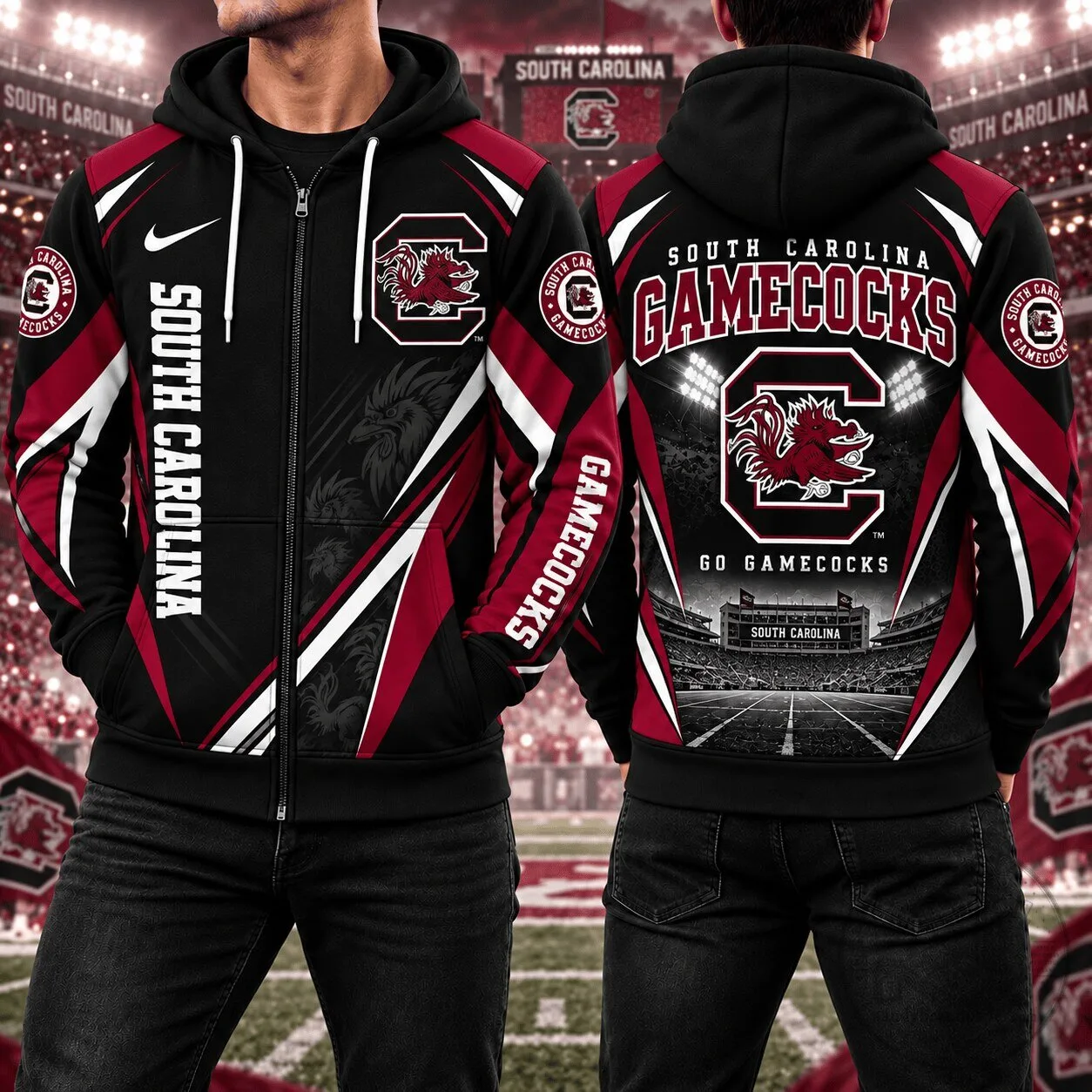 South Carolina Gamecocks Football Team All Over Print Full Zip Hoodie
