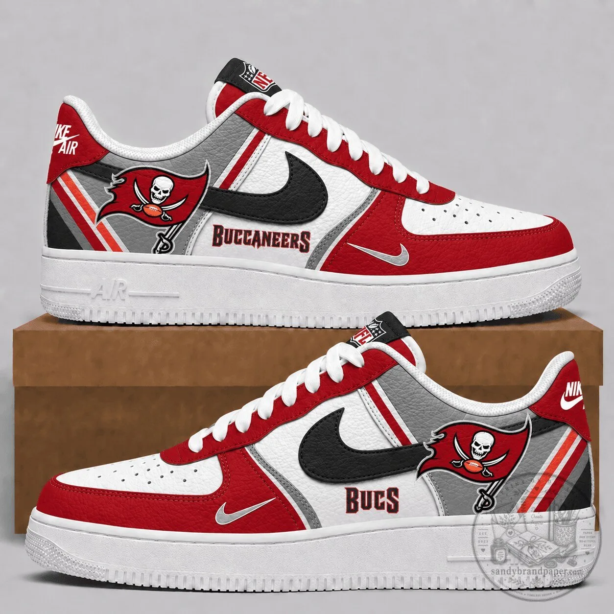 Tampa Bay Buccaneers Team Logo Red and White Custom Air Force Sneakers