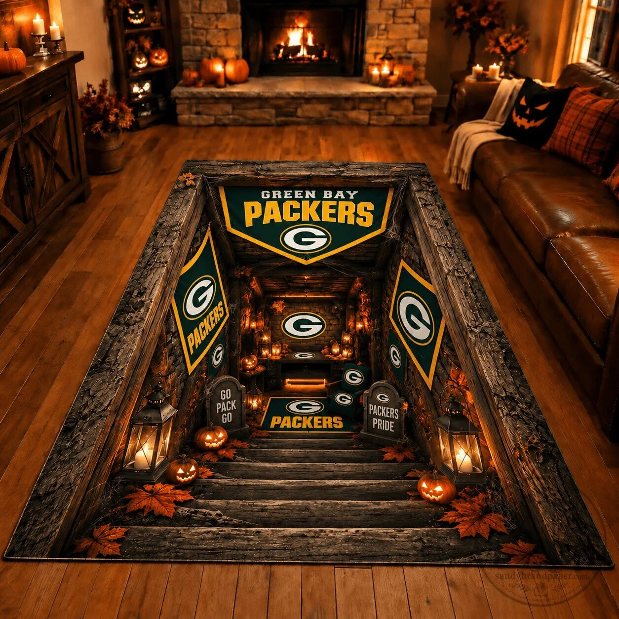 Green Bay Packers Halloween 3D Illusion Fan Cave Area Rug