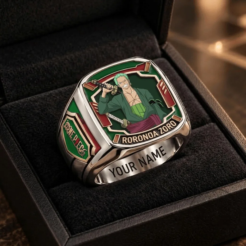 One Piece Roronoa Zoro Anime Manga Custom Engraved Stainless Steel Ring