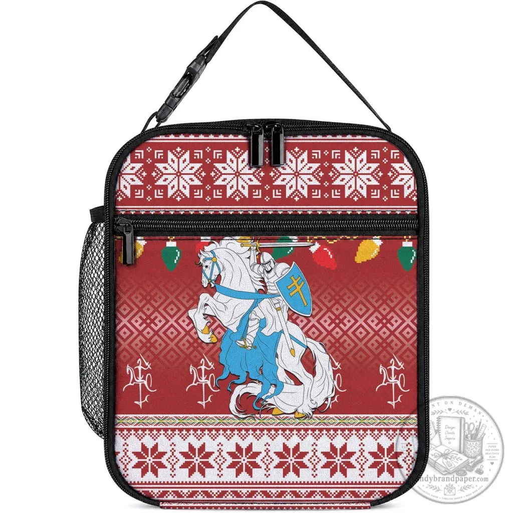Lithuanian Vytis Christmas Ugly Sweater Pattern Insulated Lunch Bag