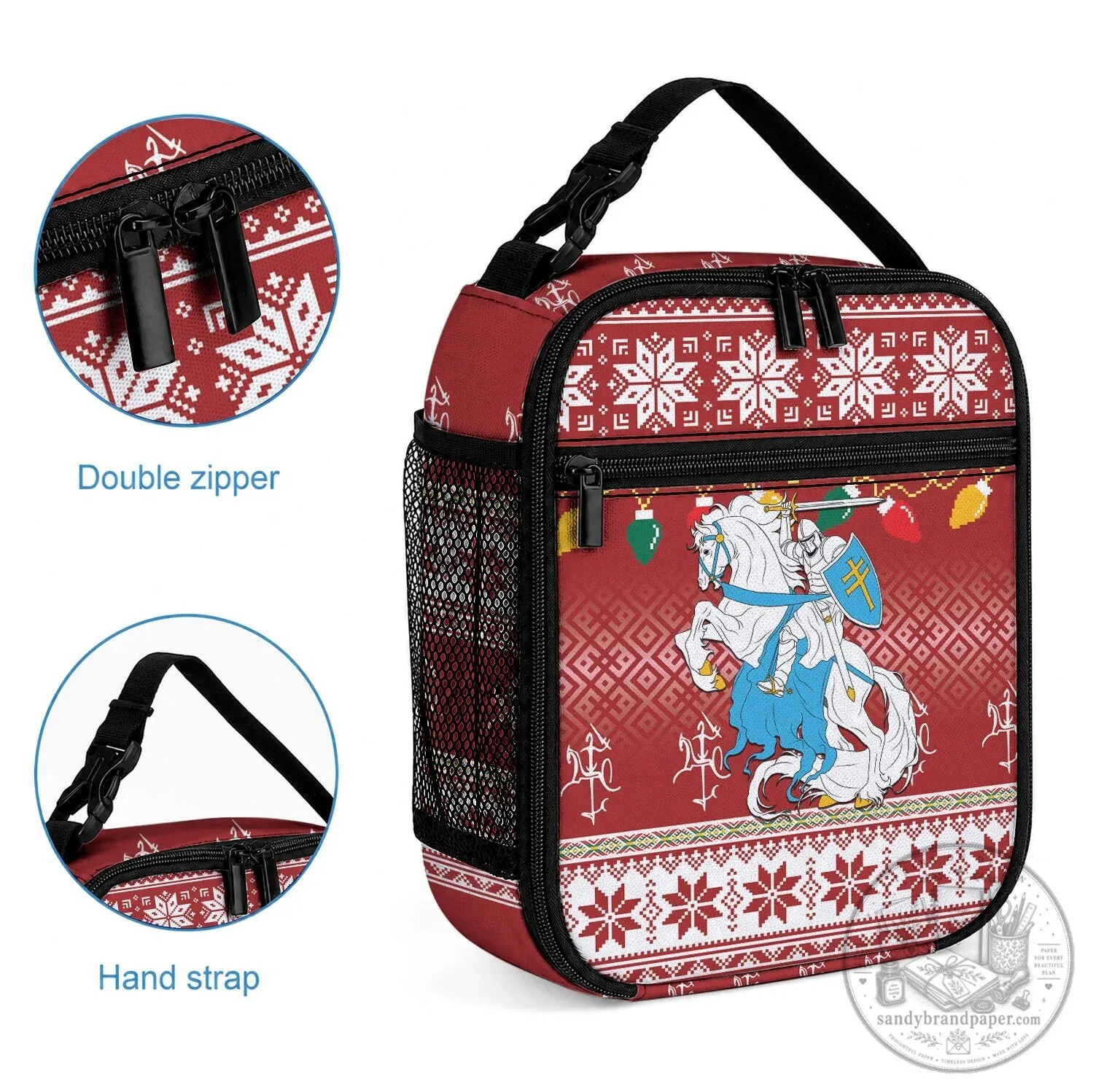 Lithuanian Vytis Christmas Ugly Sweater Pattern Insulated Lunch Bag 4 Lithuanian Vytis Christmas Ugly Sweater Pattern Insulated Lunch Bag