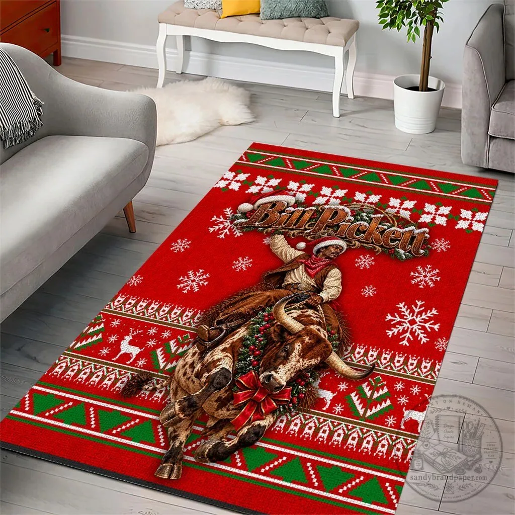 Bill Pickett Christmas Cowboy Rodeo Bull Rider Red Holiday Area Rug 6 Bill Pickett Christmas Cowboy Rodeo Bull Rider Red Holiday Area Rug