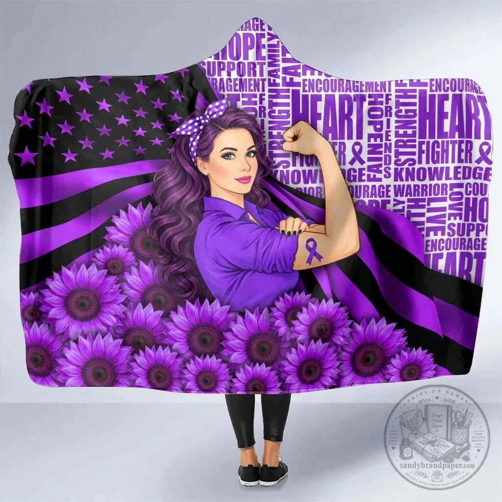 Domestic Violence Awareness Strong Woman Purple Ribbon Sunflower Hooded Blanket