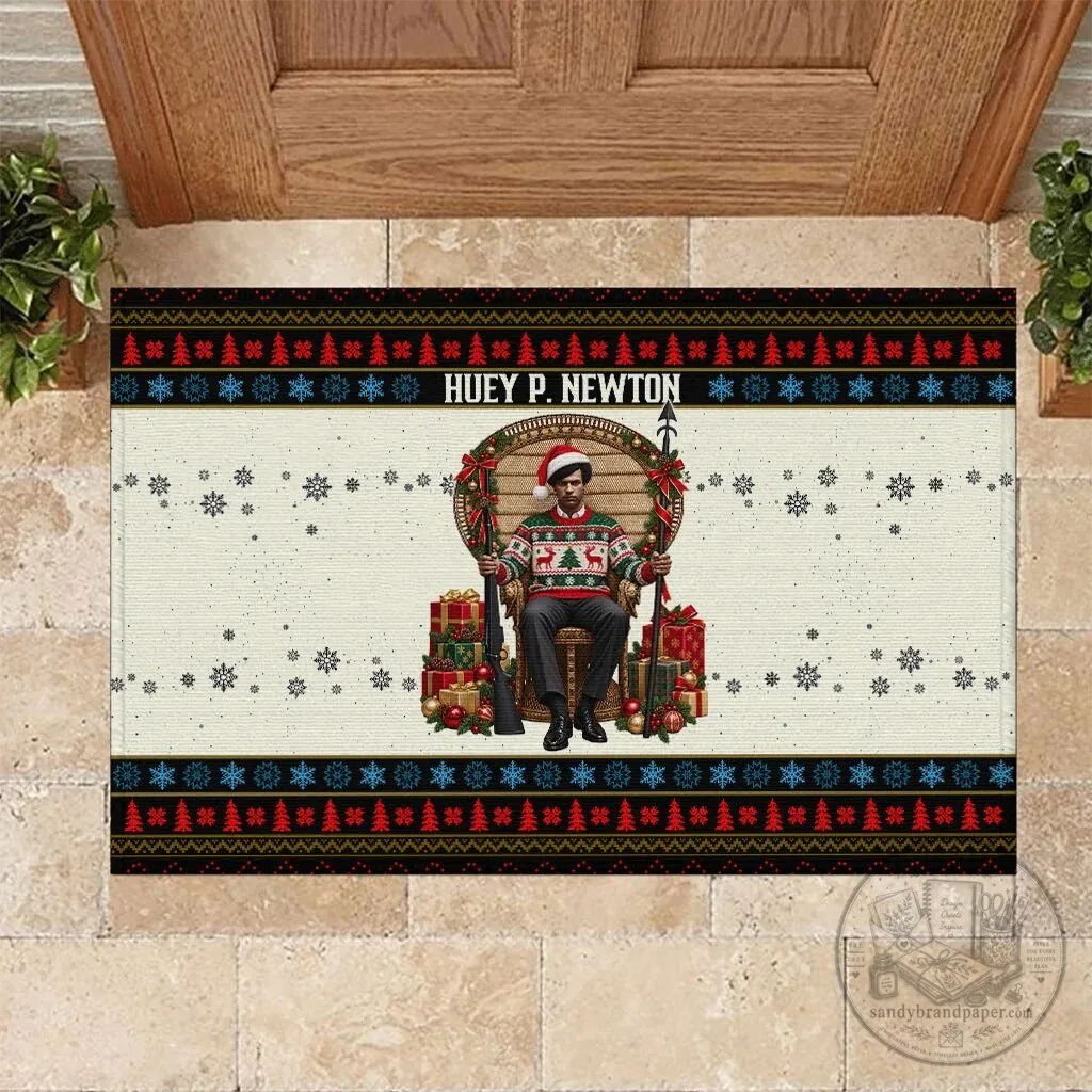 Huey P. Newton Black Panther Christmas Ugly Sweater Doormat