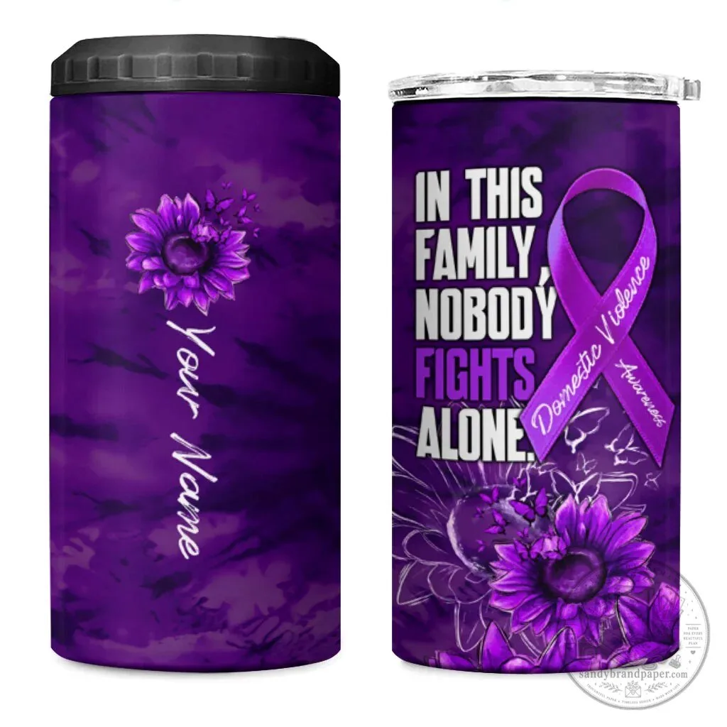 Domestic Violence Awareness Purple Ribbon Sunflower Nobody Fights Alone Tumbler