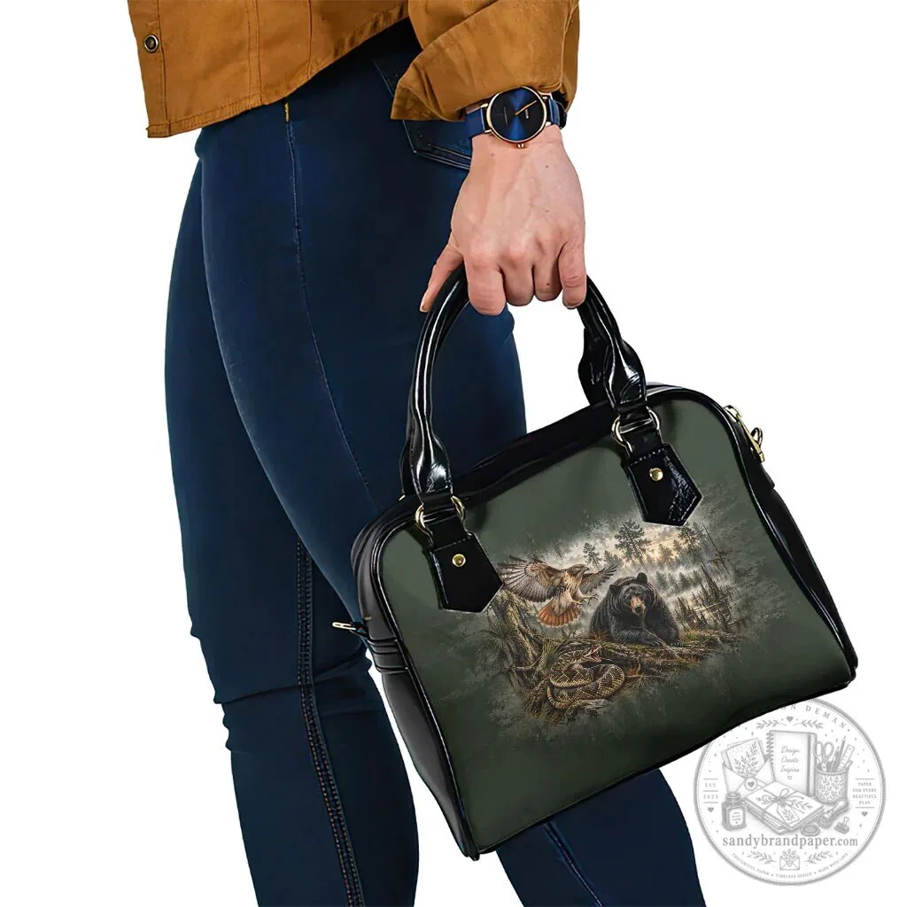 Native American Wildlife Bear and Eagle Forest Landscape Shoulder Handbag 8 Native American Wildlife Bear and Eagle Forest Landscape Shoulder Handbag