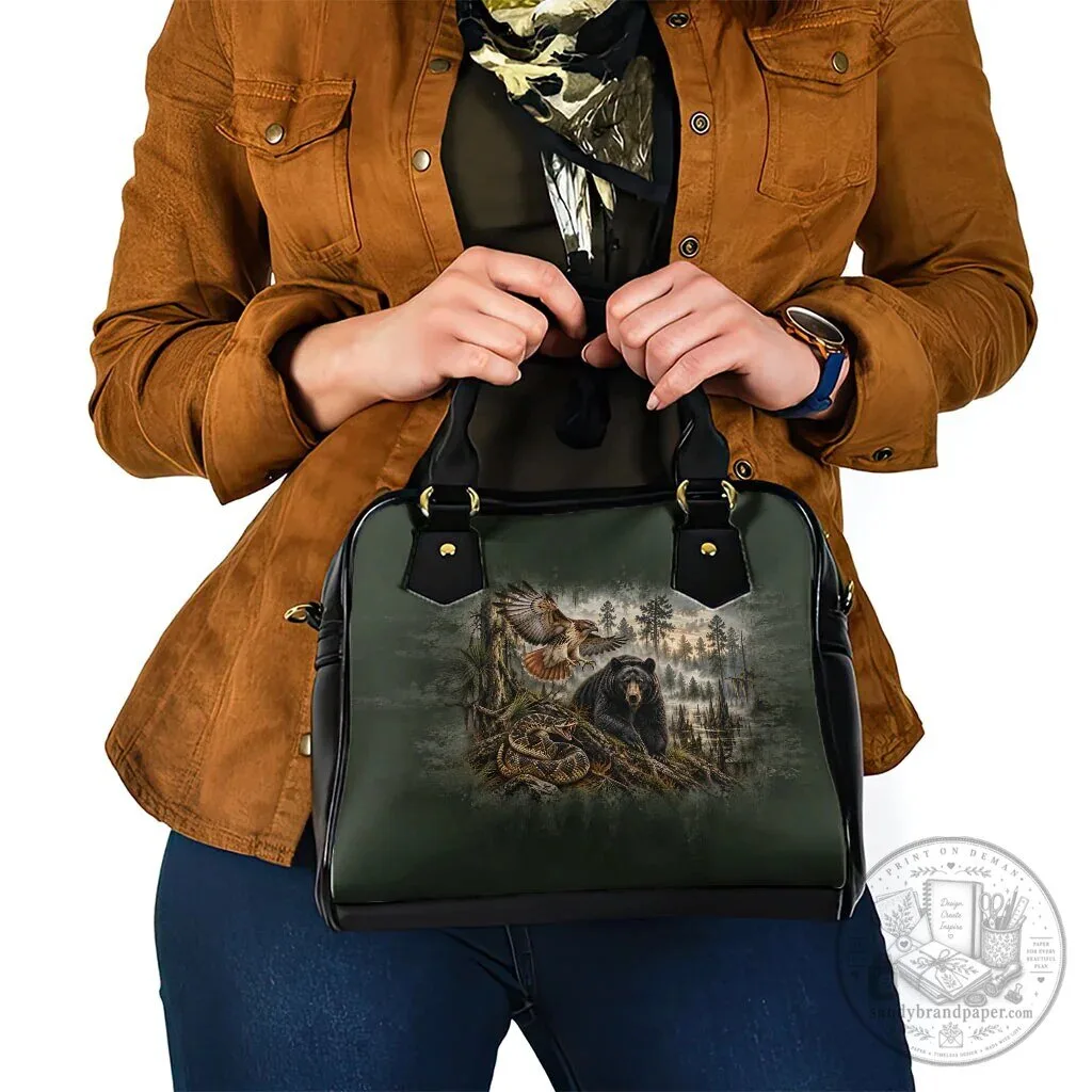 Native American Wildlife Bear and Eagle Forest Landscape Shoulder Handbag 9 Native American Wildlife Bear and Eagle Forest Landscape Shoulder Handbag
