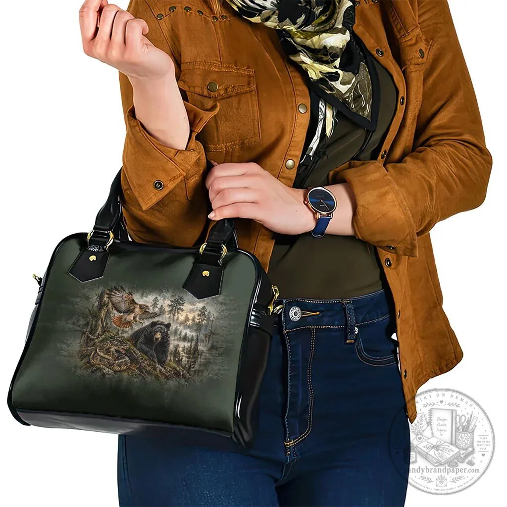 Native American Wildlife Bear and Eagle Forest Landscape Shoulder Handbag 13 Native American Wildlife Bear and Eagle Forest Landscape Shoulder Handbag