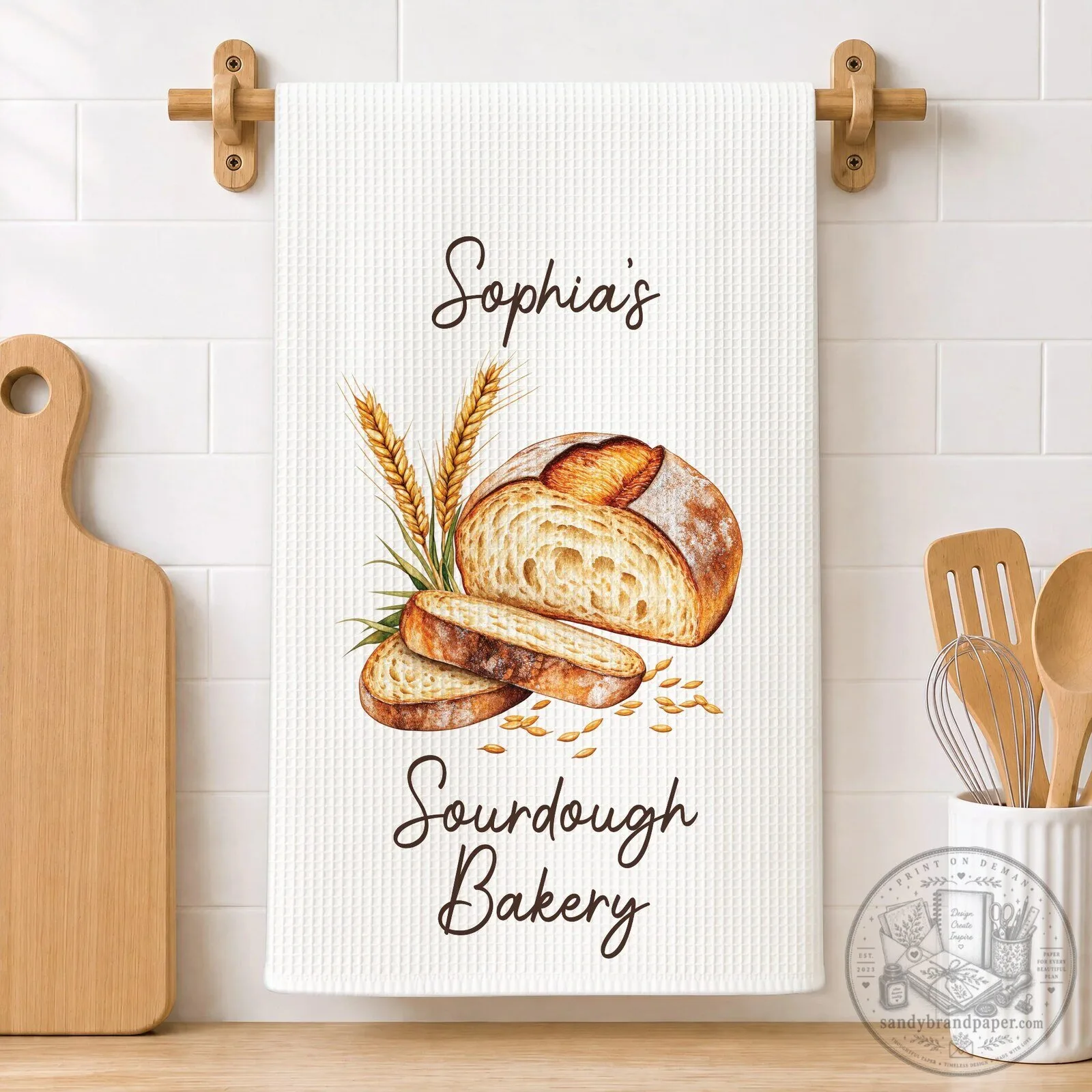 Personalized Sourdough Bakery Kitchen Towel, Custom Bread Baking Gift for Bakers