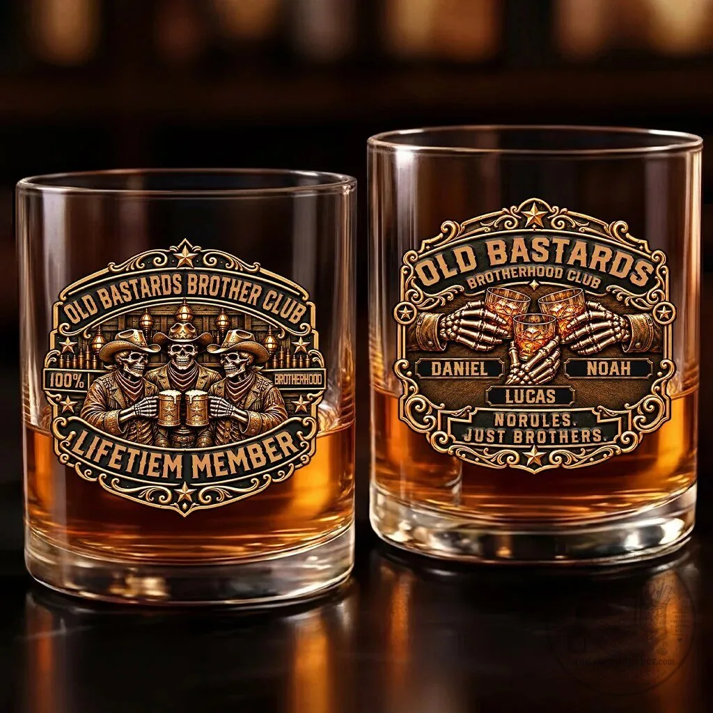 Old Bastards Brother Club Whiskey Glass Personalized Lifetime Member Drinking Glass
