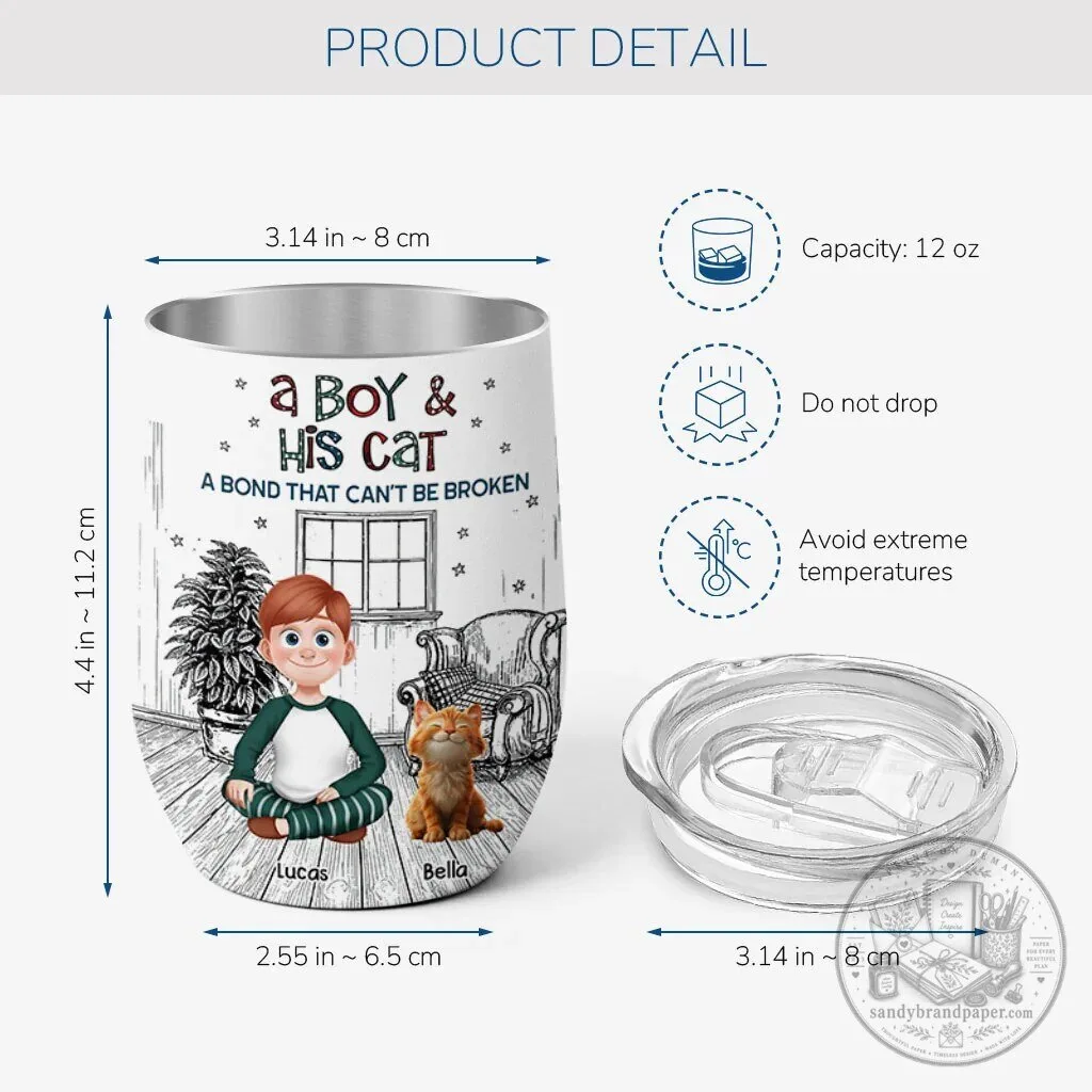 Personalized Boy and Cat A Bond That Can't Be Broken Tumbler with Lid 5 Personalized Boy and Cat A Bond That Can