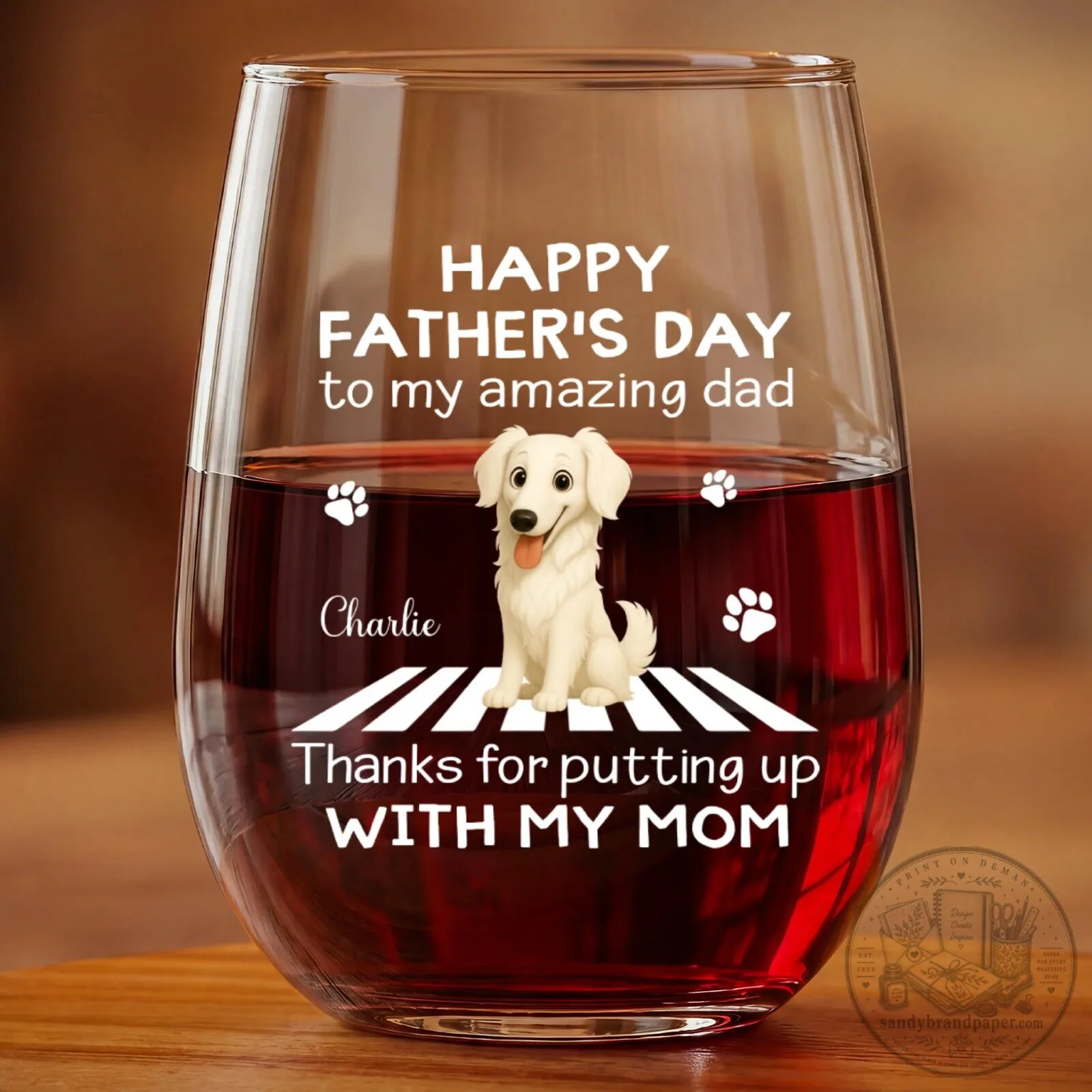 Happy Father's Day To My Amazing Dad Golden Retriever Wine Glass