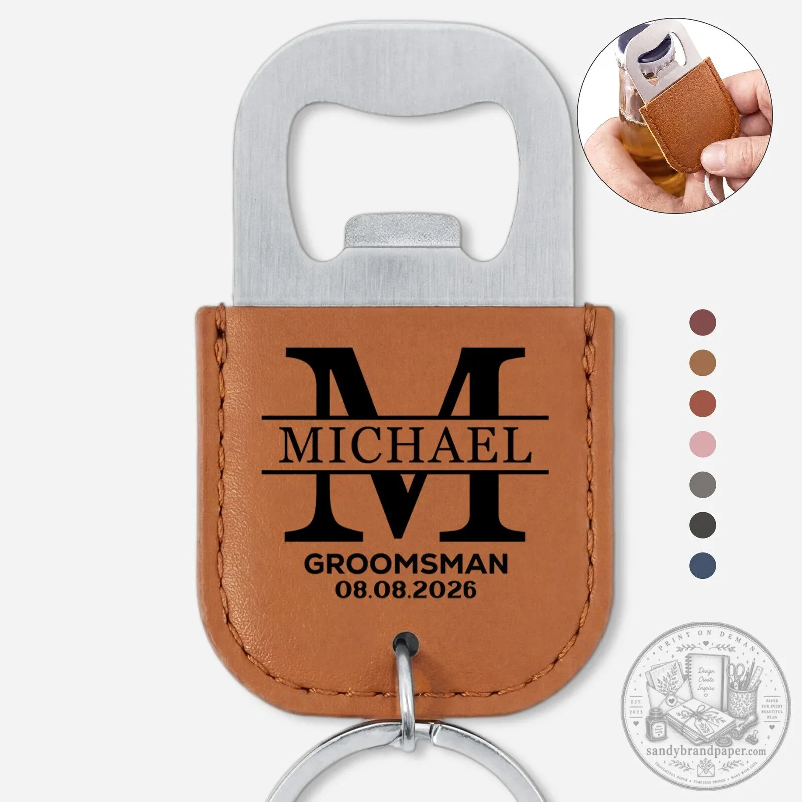 Personalized Groomsman Bottle Opener Keychain with Name and Date