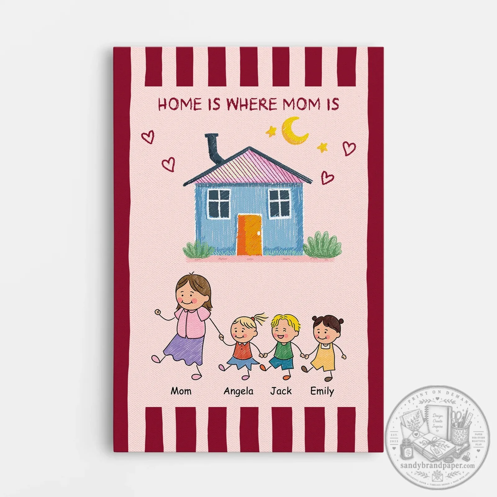 Personalized Home Is Where Mom Is Family Portrait Canvas Wall Art