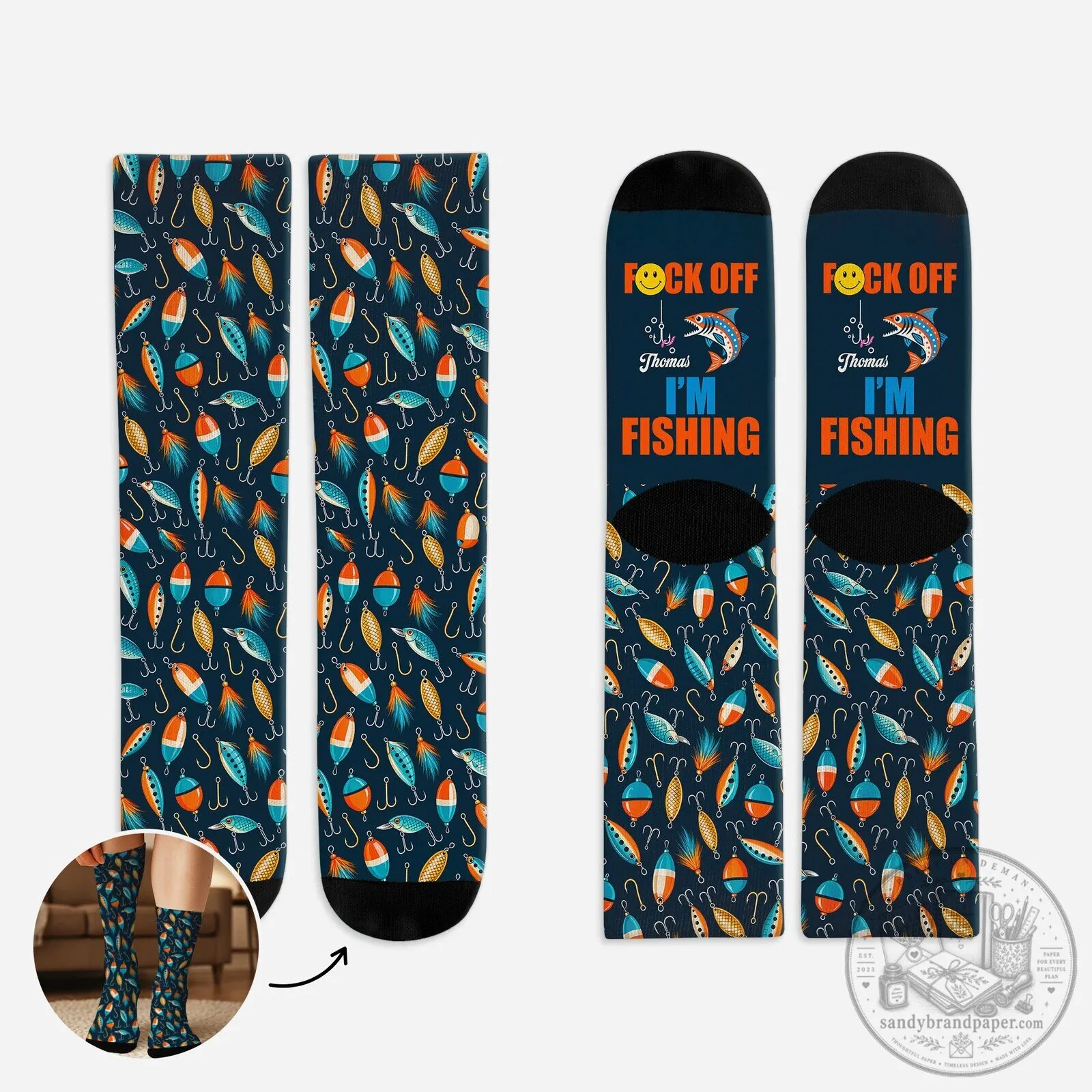 Personalized Fishing Lures Pattern Funny Sayings Socks for Men