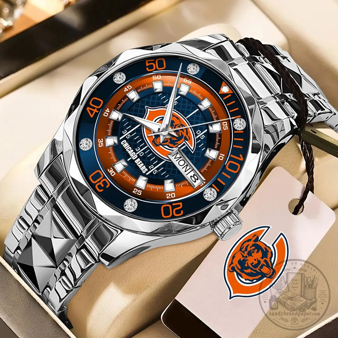 Chicago Bears NFL Football Team Logo Stainless Steel Men's Watch