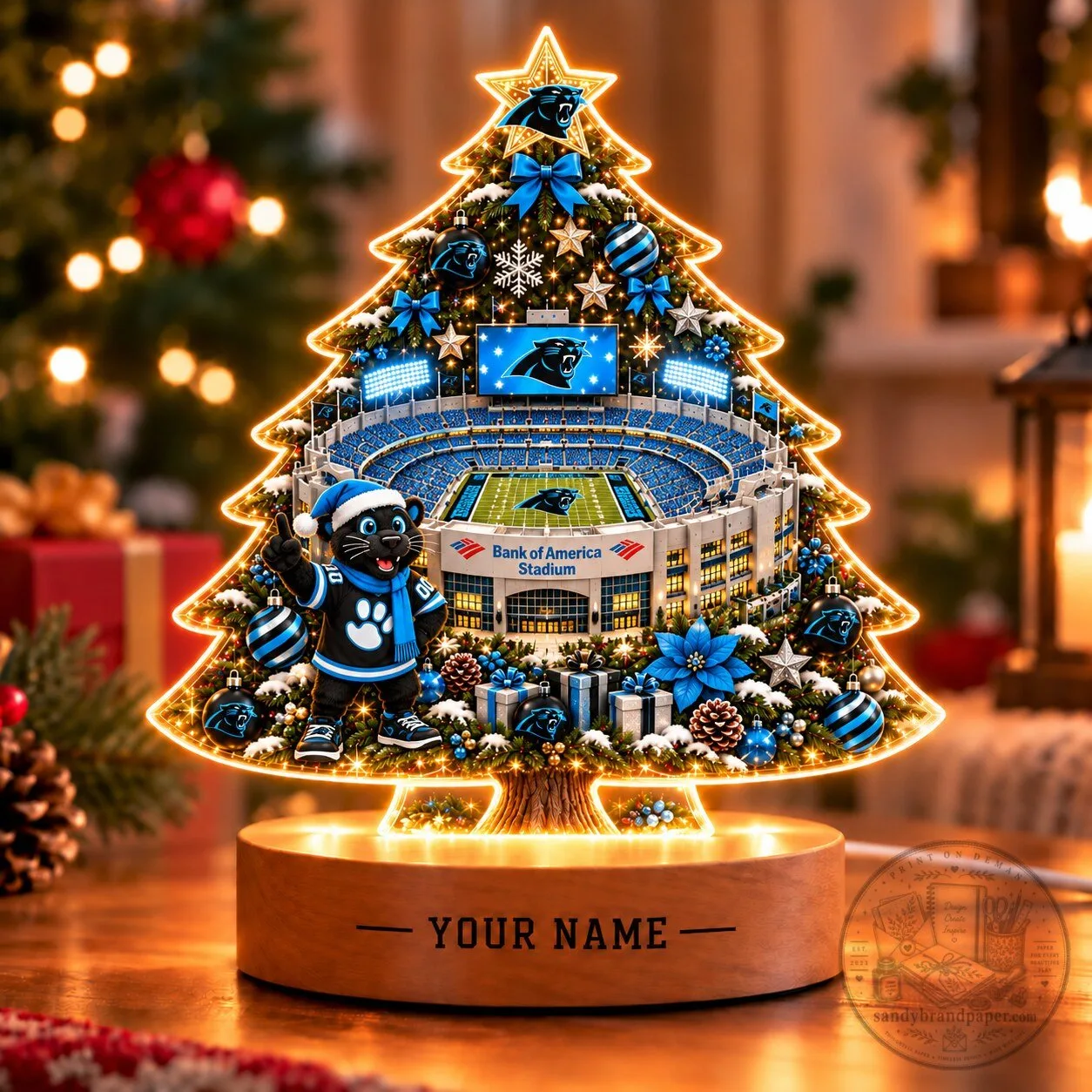 Carolina Panthers Bank of America Stadium Christmas Tree LED Light Personalized Gift