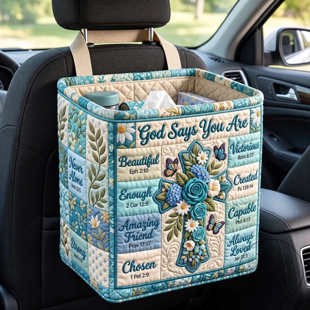 God Says You Are Christian Faith Quilted Car Storage Basket Organizer