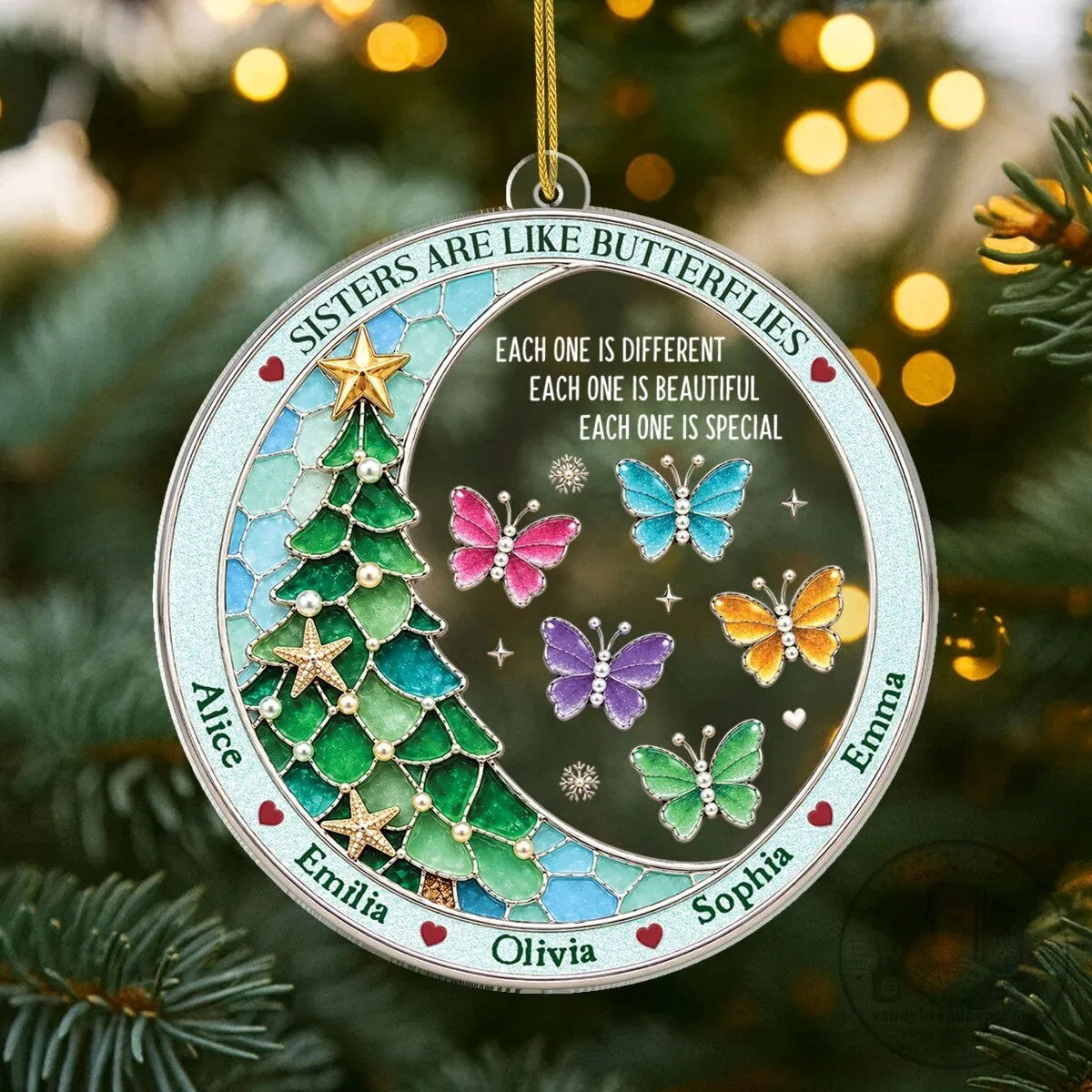 Personalized Sisters Are Like Butterflies Christmas Tree Holiday Ornament 7 Personalized Sisters Are Like Butterflies Christmas Tree Holiday Ornament