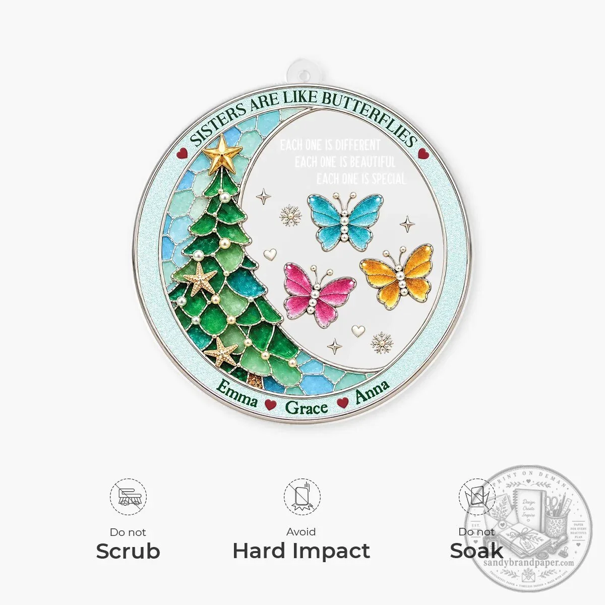 Personalized Sisters Are Like Butterflies Christmas Tree Holiday Ornament 10 Personalized Sisters Are Like Butterflies Christmas Tree Holiday Ornament