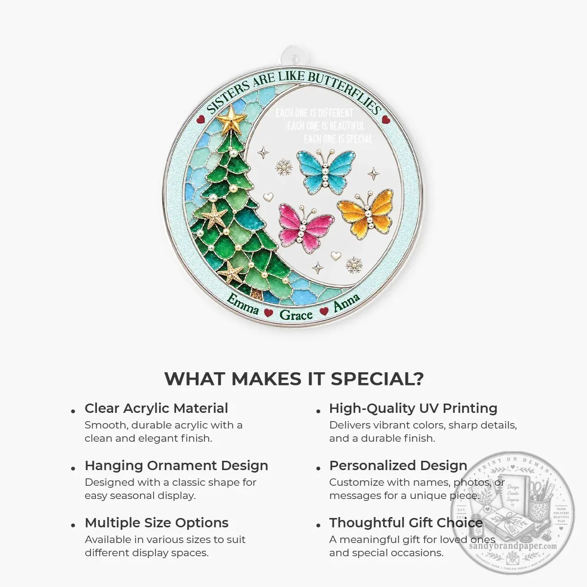 Personalized Sisters Are Like Butterflies Christmas Tree Holiday Ornament 11 Personalized Sisters Are Like Butterflies Christmas Tree Holiday Ornament