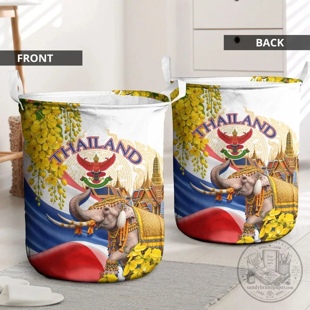 Thailand Golden Elephant and Temple Design Laundry Basket 6 Thailand Golden Elephant and Temple Design Laundry Basket